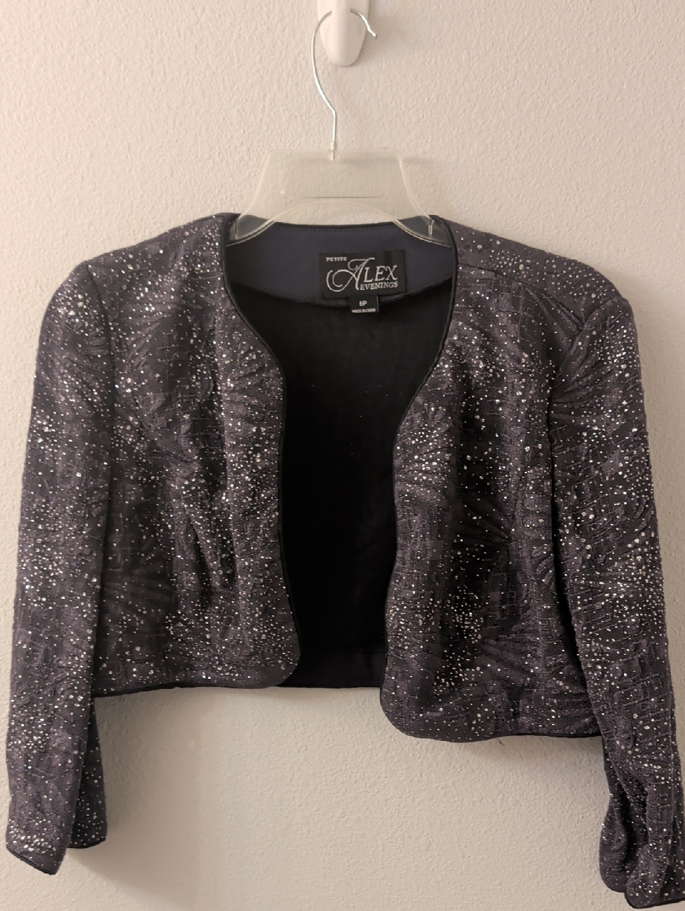 Alex Evenings Black Sparkle Cropped Evening Jacket